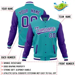 Aqua Purple Raglan Full-Snap Varsity Letterman Baseball Jacket 4