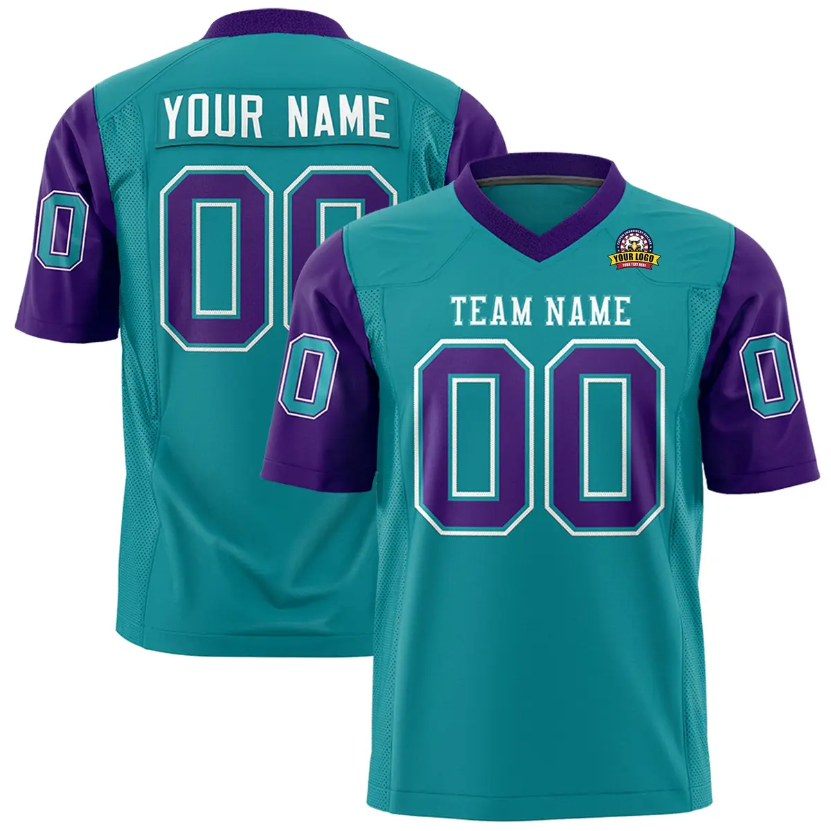 Aqua Purple Raglan Sleeves Authentic Football Jersey