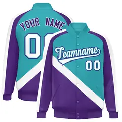 Aqua Purple Raglan Varsity Letterman Baseball Jacket 1