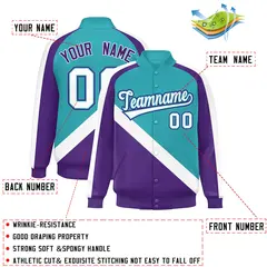 Aqua Purple Raglan Varsity Letterman Baseball Jacket 2