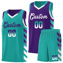 Aqua Purple Reversible Basketball Kits - Side Arrow Purple White Gradient
