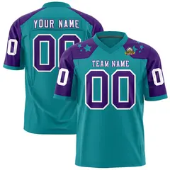 Aqua Purple Shoulder Star Pattern Flag Football Jersey 1