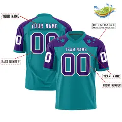 Aqua Purple Shoulder Star Pattern Flag Football Jersey 2