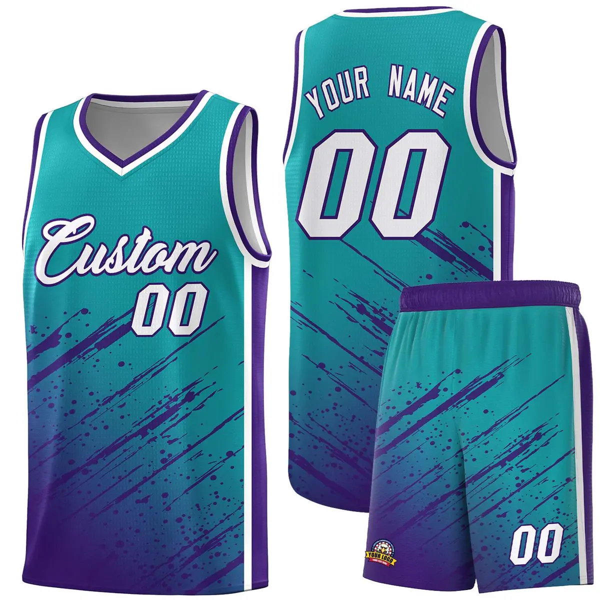 Aqua Purple Splash Basketball Uniforms for Summer Camp