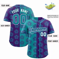 Aqua Purple Split Flower Graffiti Authentic Baseball Jersey 2