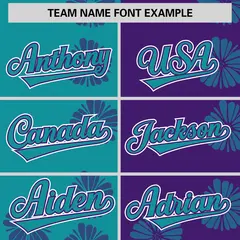 Aqua Purple Split Flower Graffiti Authentic Baseball Jersey 3