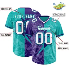 Aqua Purple Split Lightning Pattern Football Jersey 2