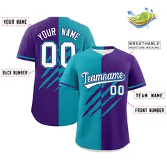 Aqua Purple Split Tiger Claw Scratch Baseball Jersey 2