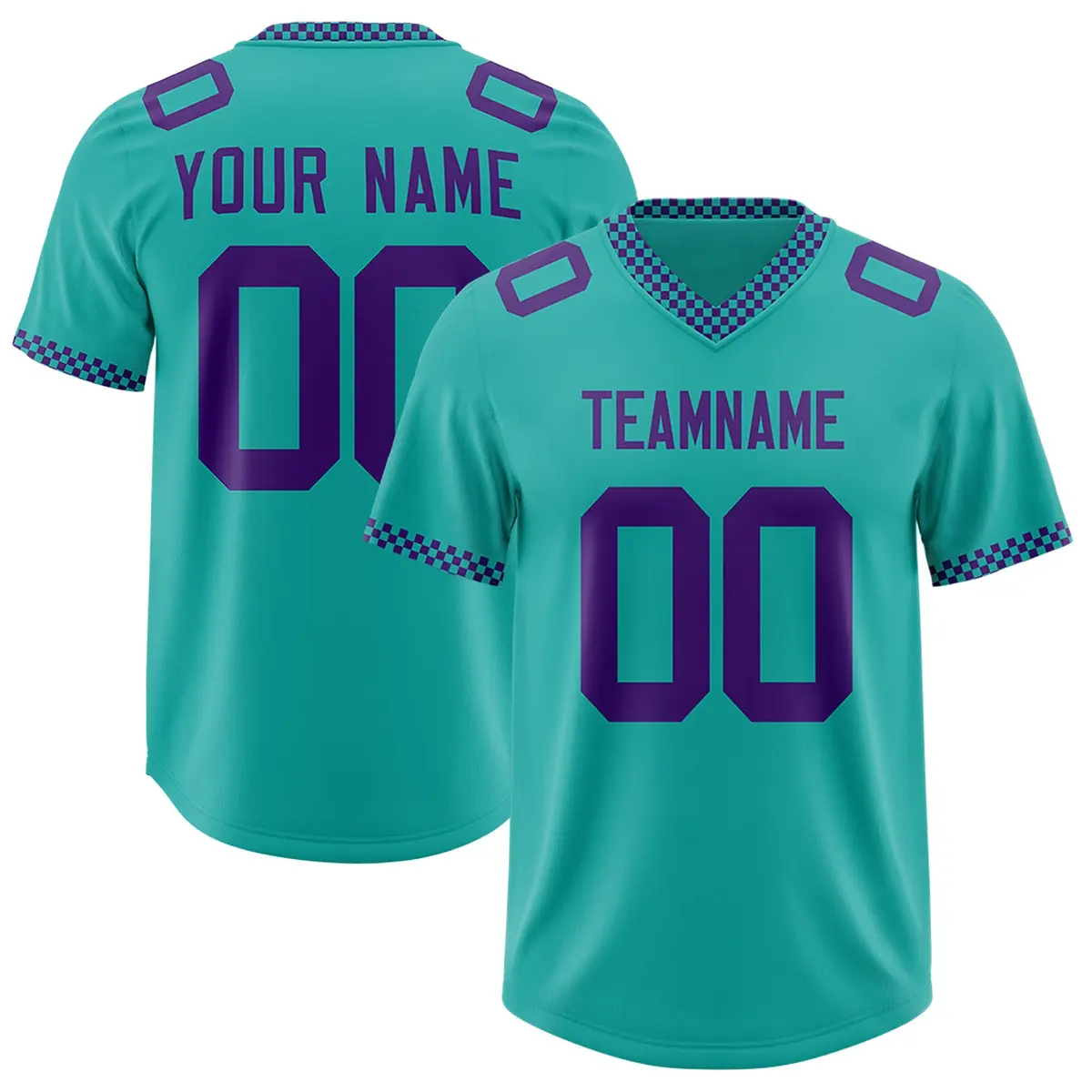Aqua Purple Square Neckline Football Jersey