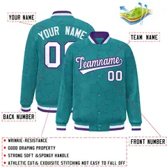 Aqua Purple Star Pattern Varsity Letterman Baseball Jacket 2