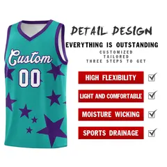 Aqua Purple Star Print Graffiti Basketball Jersey Sets 2
