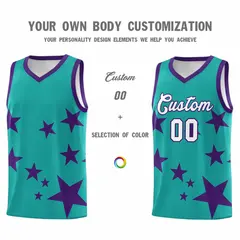 Aqua Purple Star Print Graffiti Basketball Jersey Sets 3