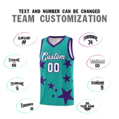 Aqua Purple Star Print Graffiti Basketball Jersey Sets 4