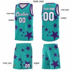 Aqua Purple Star Print Graffiti Basketball Jersey Sets 5