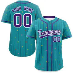Aqua Purple Stripe Star Pattern Authentic Baseball Jersey 1
