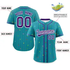 Aqua Purple Stripe Star Pattern Authentic Baseball Jersey 2