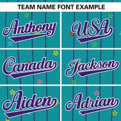 Aqua Purple Stripe Star Pattern Authentic Baseball Jersey 3