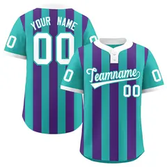 Aqua Purple Stripe Two-Button Softball Jersey 1
