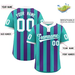 Aqua Purple Stripe Two-Button Softball Jersey 2