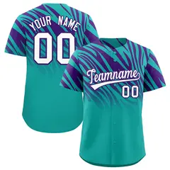 Aqua Purple Tiger Stripe Gradient Animal Print Baseball Jersey 1