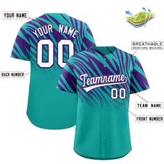 Aqua Purple Tiger Stripe Gradient Animal Print Baseball Jersey 2