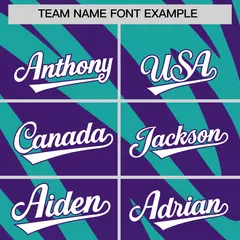 Aqua Purple Tiger Stripe Gradient Animal Print Baseball Jersey 3