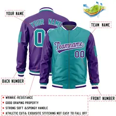 Aqua Purple Two-Tone Varsity Full-Zip Letterman Bomber Jacket 2