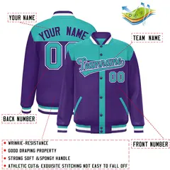 Aqua Purple Varsity Baseball Color Block Bomber Jacket 2