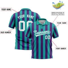 Aqua Purple Vertical Stripes Performance Polo Shirt 2