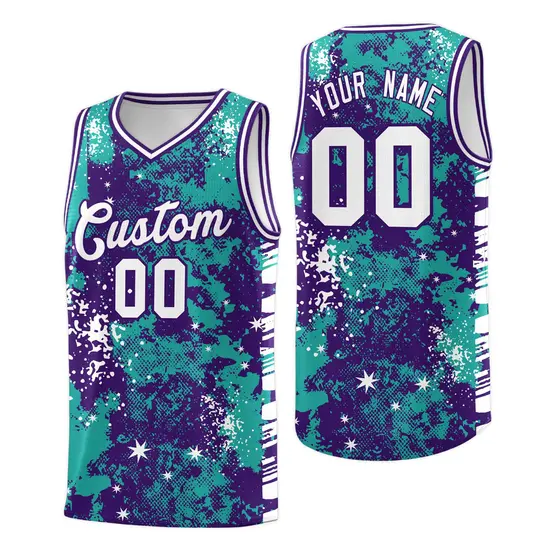 Aqua Purple Vice Burst Graffiti Basketball Jersey