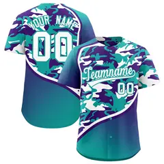 Aqua Purple White Camo Gradient Fashion Baseball Jersey 1