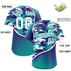 Aqua Purple White Camo Gradient Fashion Baseball Jersey 2