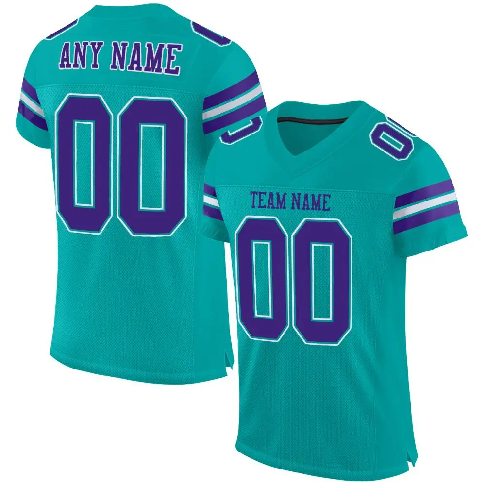 Aqua Purple-White Classic Mesh Authentic Football Jersey