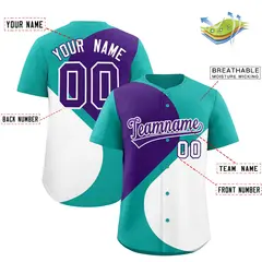 Aqua Purple-White Color Block Half Heart Baseball Jersey 2