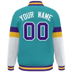 Aqua Purple-White Color Block Varsity Full-Snap Baseball Jacket 4