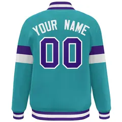 Aqua Purple-White Color Block Varsity Full-Snap Baseball Jacket 4