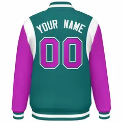 Aqua Purple-White Color Block Varsity Full-Snap Baseball Jacket 4
