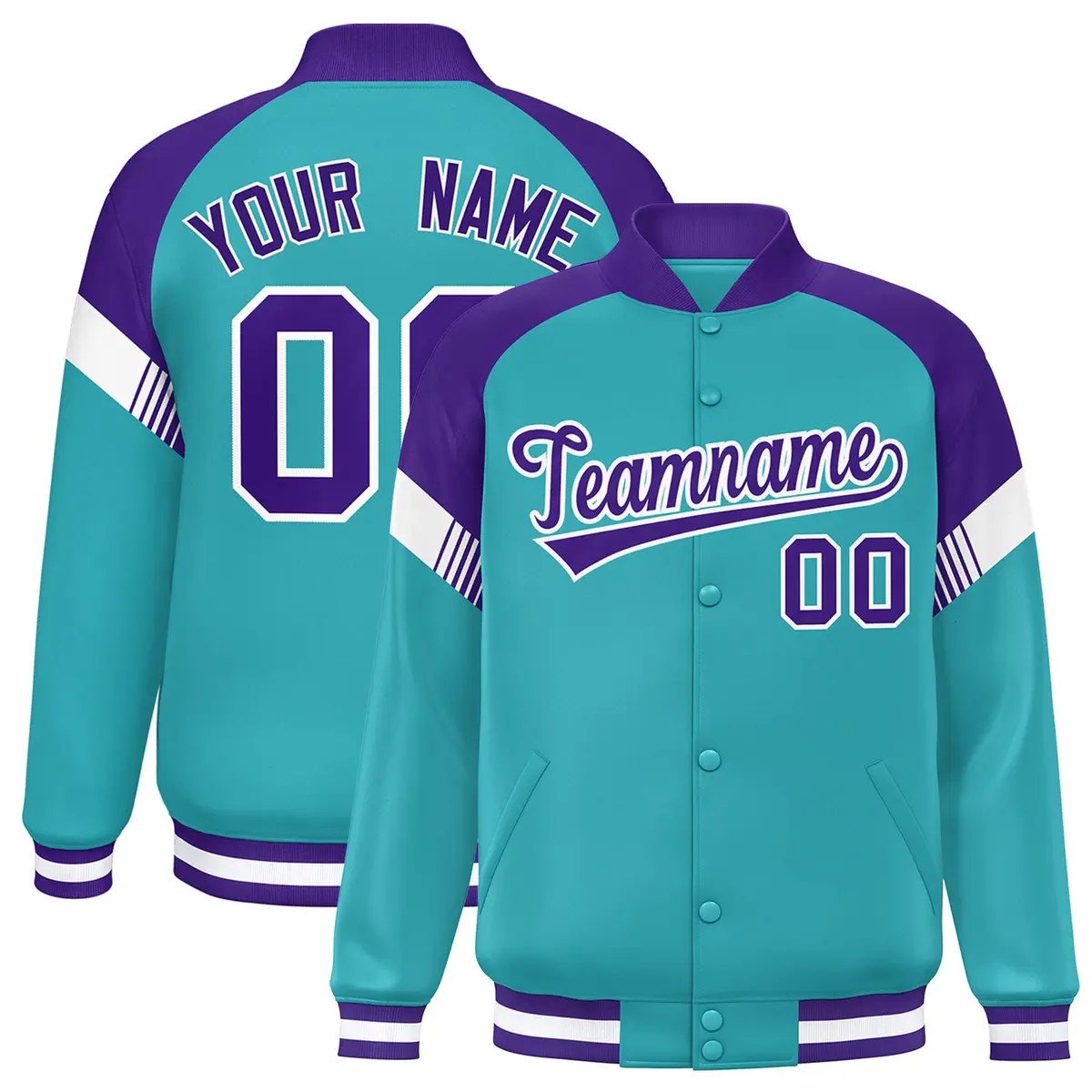 Aqua Purple-White Color Block Varsity Letterman Jacket
