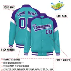 Aqua Purple-White Color Block Varsity Letterman Jacket 2