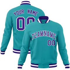 Aqua Purple White Full-Snap Varsity Letterman Jacket 1