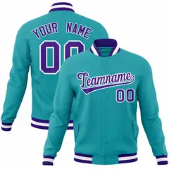 Aqua Purple White Full-Snap Varsity Letterman Jacket 1