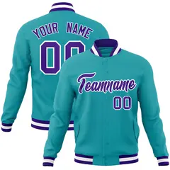 Aqua Purple White Full-Snap Varsity Letterman Jacket 1