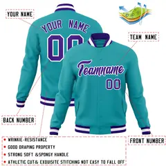 Aqua Purple White Full-Snap Varsity Letterman Jacket 4