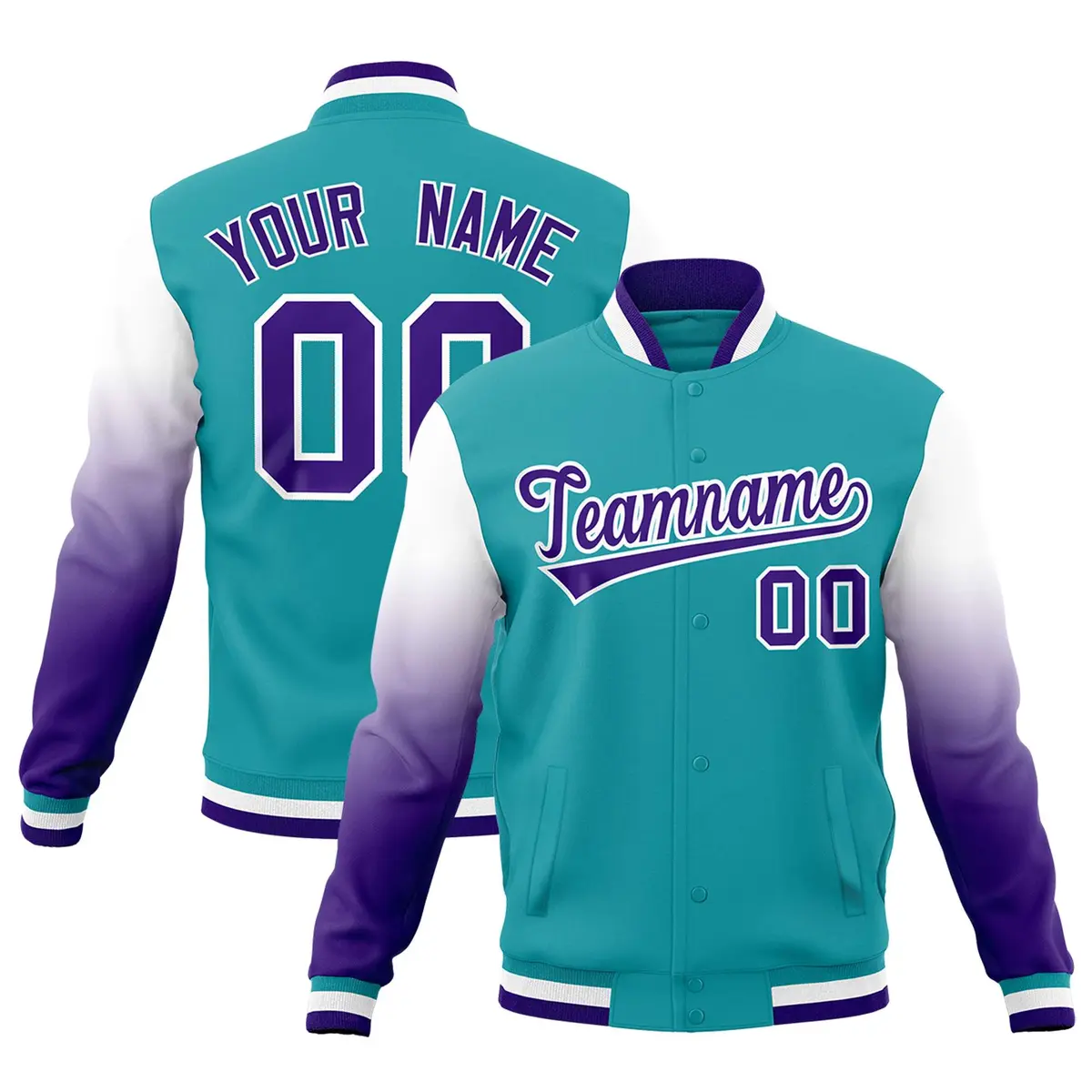 Aqua Purple White Gradient Raglan Varsity Letterman Jacket
