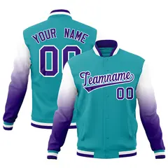 Aqua Purple White Gradient Raglan Varsity Letterman Jacket 1