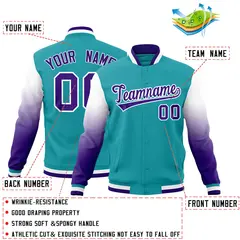 Aqua Purple White Gradient Raglan Varsity Letterman Jacket 2