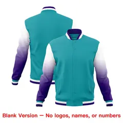 Aqua Purple White Gradient Raglan Varsity Letterman Jacket 7