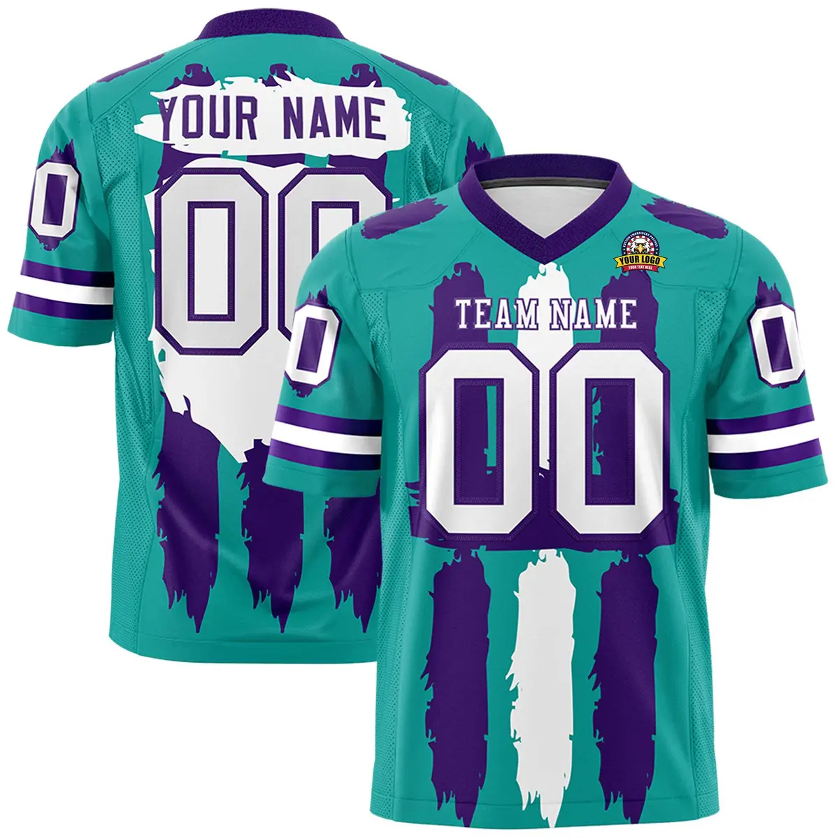 Aqua Purple White Graffiti Pattern Flag Football Jersey