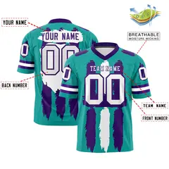 Aqua Purple White Graffiti Pattern Flag Football Jersey 2
