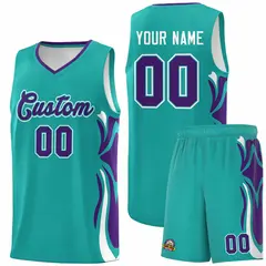 Aqua Purple White Graffiti Side Curve Basketball Jersey Sets 1